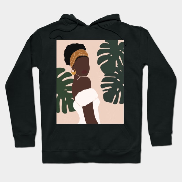 Black Woman Monstera leaves Tropical Hoodie by Trippycollage